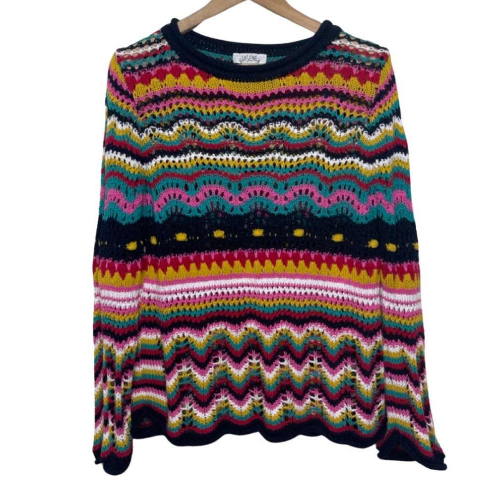 LA SEINE | Reto Multi-color Textured Open Knit Crochet Sweater | Size S